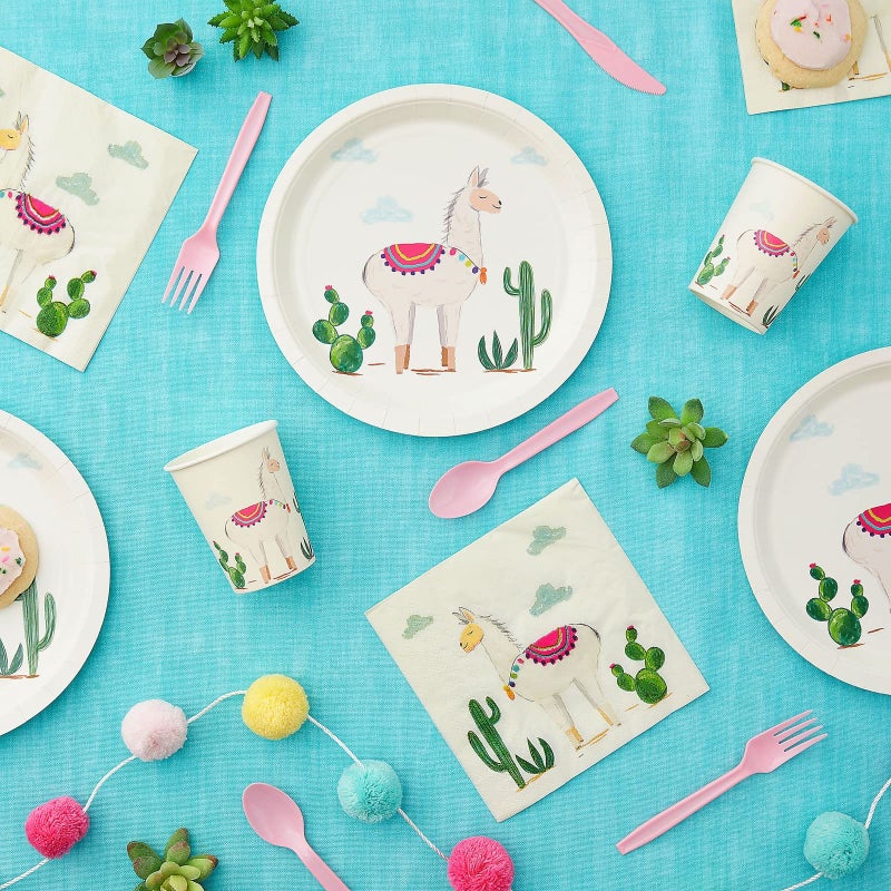 BLUE PANDA Llama & Cactus Paper Party Supply Set - Easy Cleanup Dishware - Vibrant Cactus Llama Decorations - Fiesta Baby Shower Plates & Alpaca Birthday Party Place Settings - 144pc, Serves 24 - Image 2